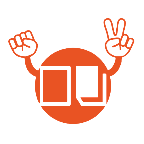 ciniba logo pomarańczowe z uniesnionymi palcami na ksztalt litery V na białym tle