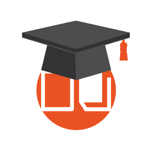 logo ciniby pomarańczowe z czarnym biretem studenckim